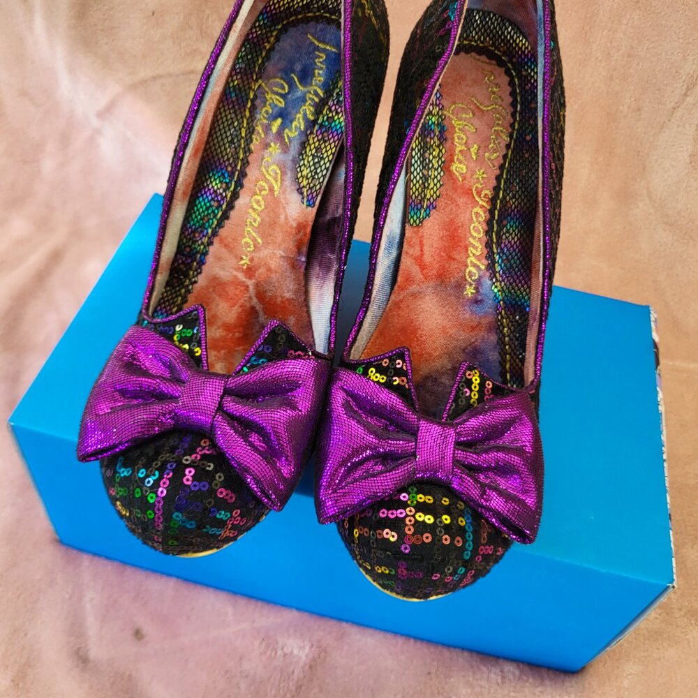 NWOB Irregular Choice Trixy Velvet Sequin Unicorn Heels Gold Size 41 / 10 - Picture 2 of 6